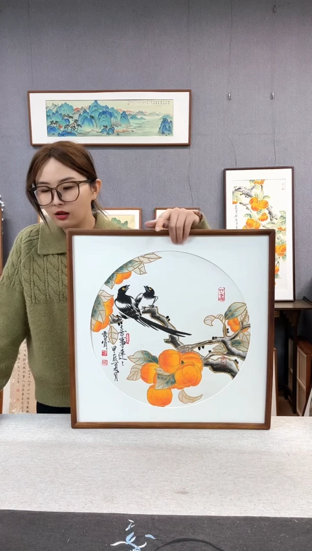 【闪购商品】国画手写手绘带框作品-52*52-