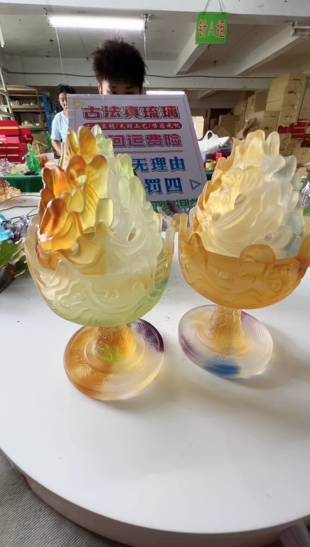 琉璃手工艺品小*儿古法琉璃一对摆件
