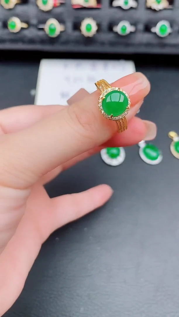 翡翠戒指银S925镶嵌天然a货翡翠176
