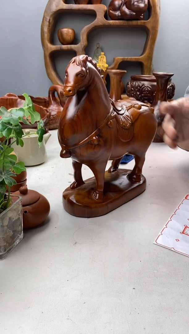 香樟木36香樟木唐马摆件/尺寸