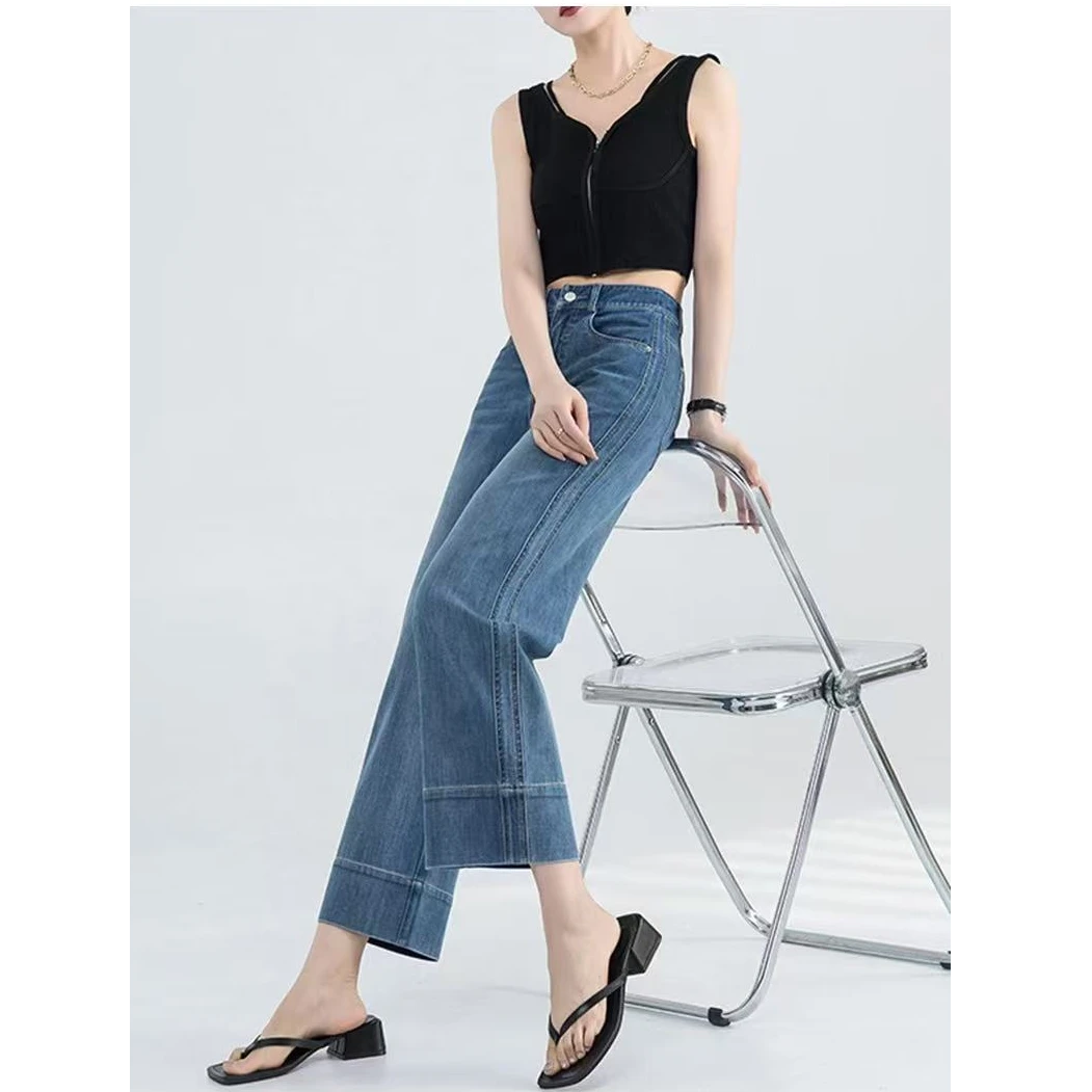 筒裤薄款高腰显瘦女夏季直筒九分牛仔裤时尚阔腿裤