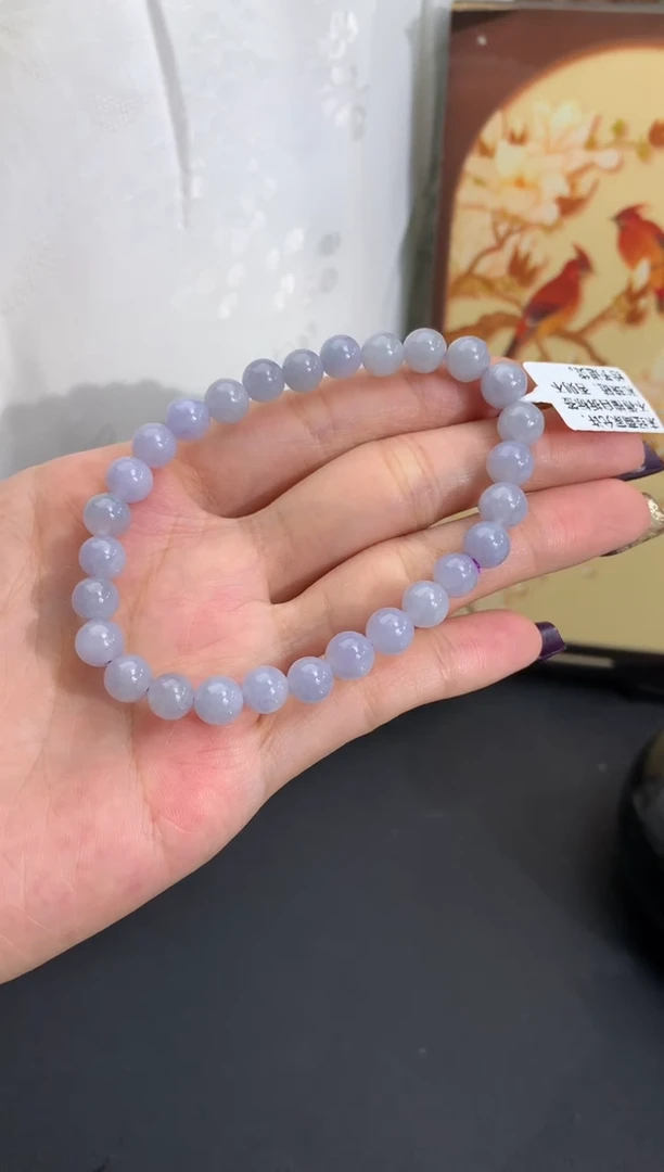 未镶嵌手串翡翠细糯淡蓝紫 卡6.7-7mm