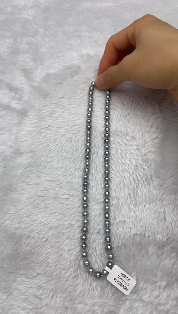 项链银S925镶嵌海水珍珠AK真多麻6.5-7mm