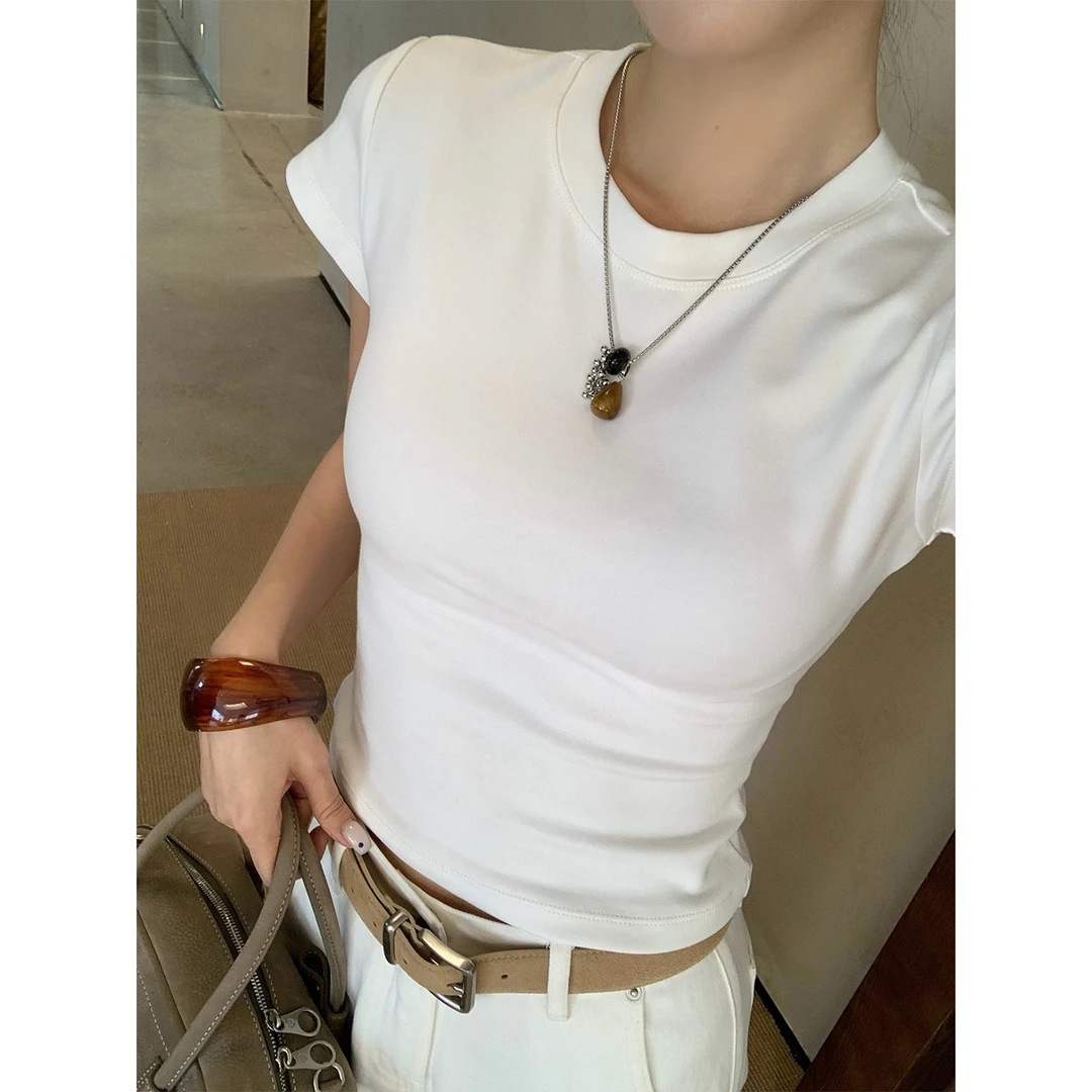 IAMJAM“私服短t”夏季新款日常修身通勤百搭白色短袖T恤女-J0098