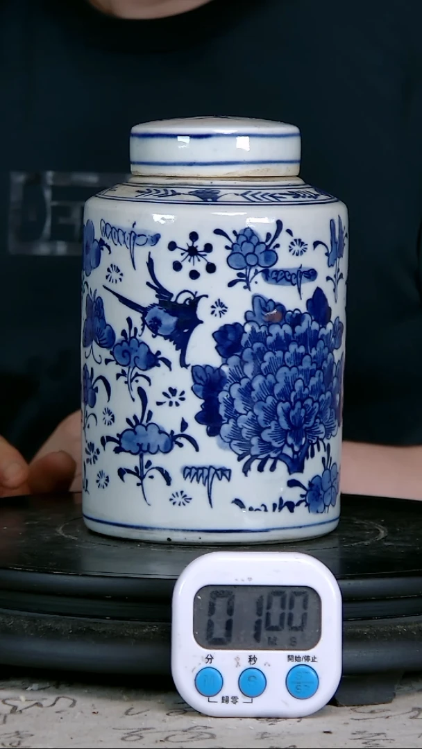 没**能青花精绘花卉图罐