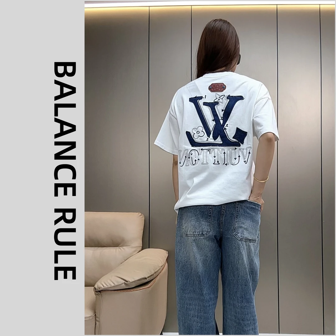 BALANCE RULE 马户牛仔贴布刺绣短袖夏季休闲圆领重磅潮牌t恤男