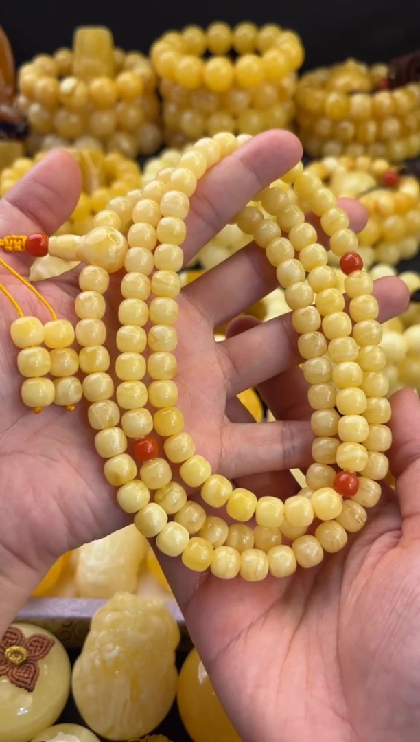 蜜蜡颈饰未镶嵌8.5+俄料黄白花蜡精工老型108