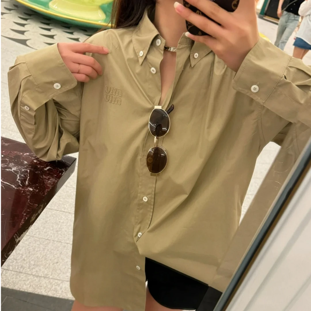 未使用 MIU MIU/缪缪 缪缪新款刺绣字母廓版衬衫
