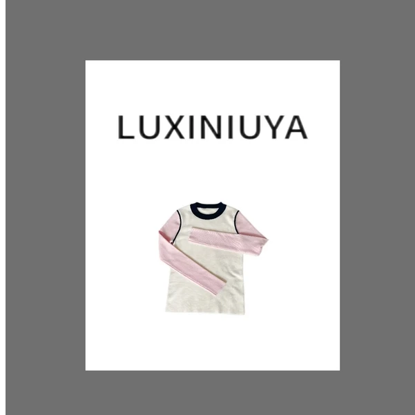 【LUXINIUYA】内搭新宠 100超细羊毛撞色温柔针织衫时尚上衣#CX2260