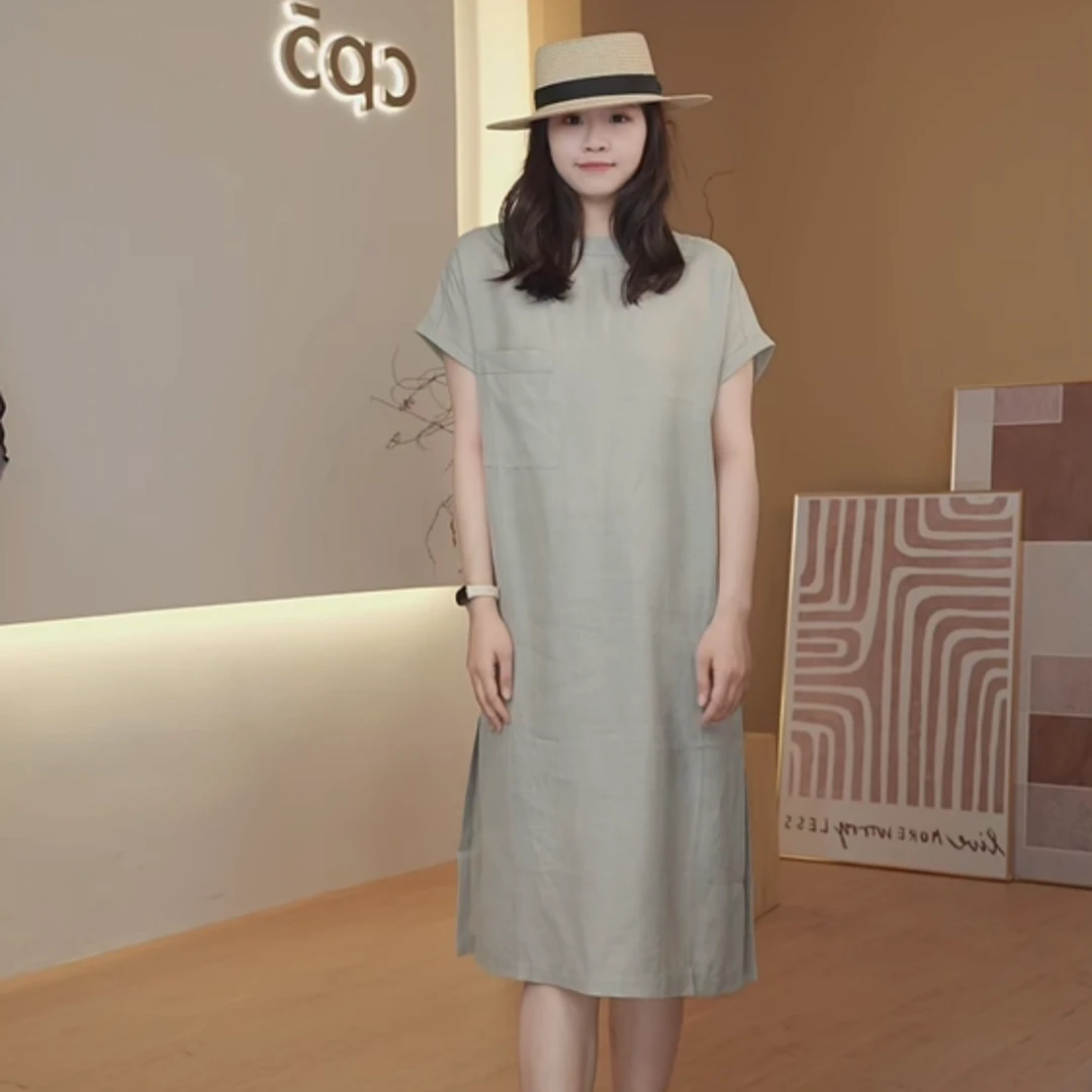 CP5 夏季苎麻 简约气质中长款连衣裙  SNS308