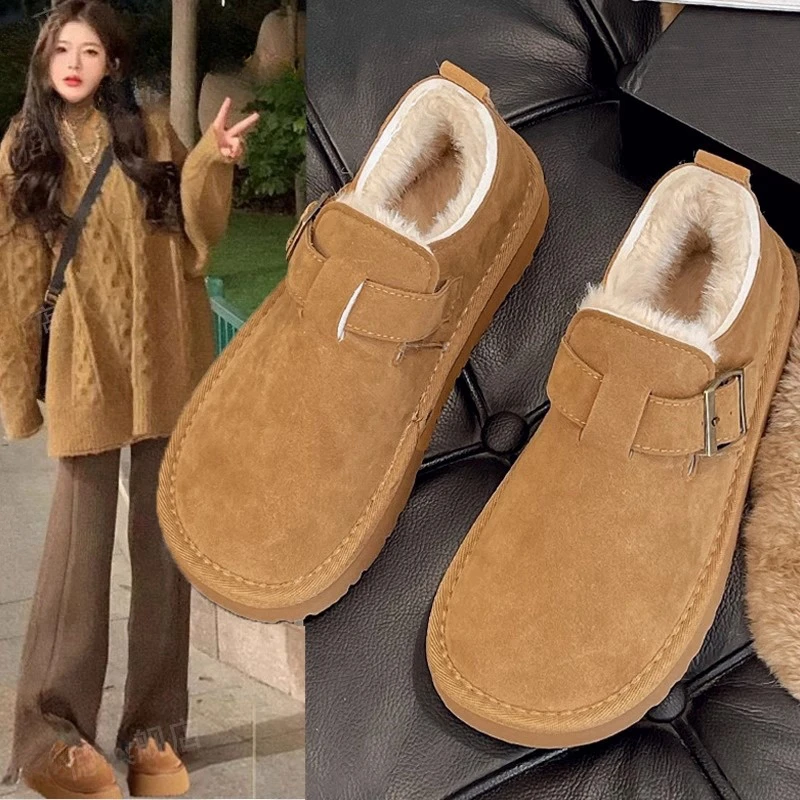 百搭厚底勃肯鞋女2024新款冬季加绒保暖棉鞋子休闲雪地靴豆豆鞋女