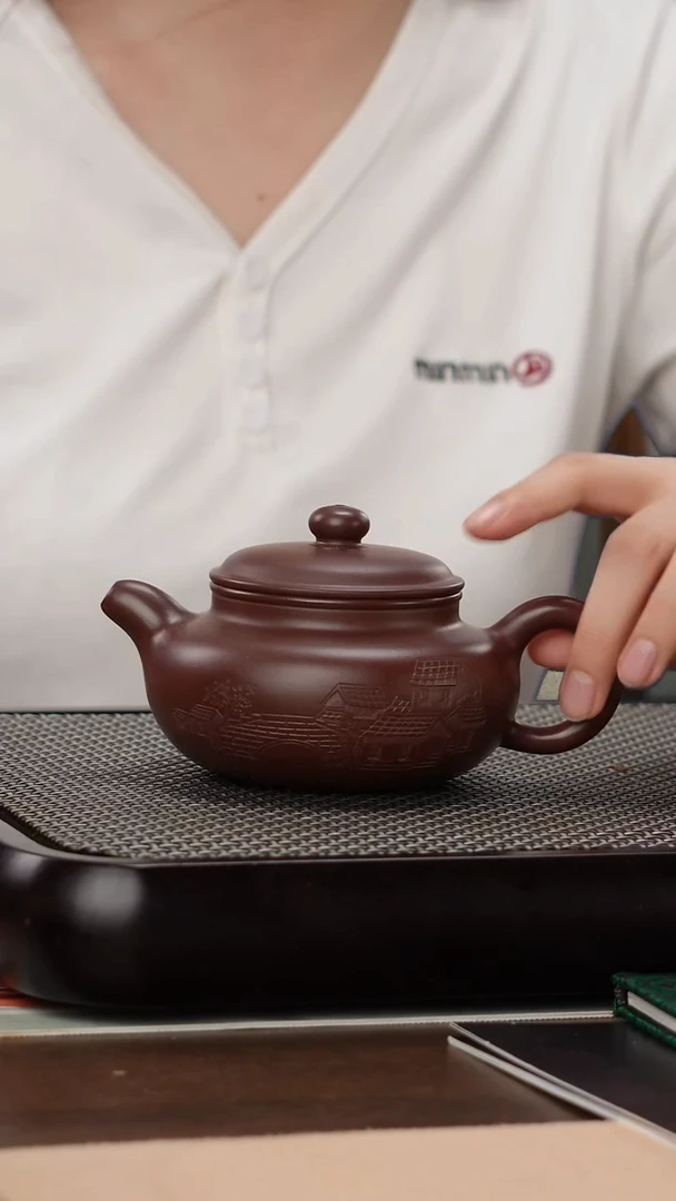 茶壶紫砂孤品福利-紫袍玉砂刻绘仿古280cc
