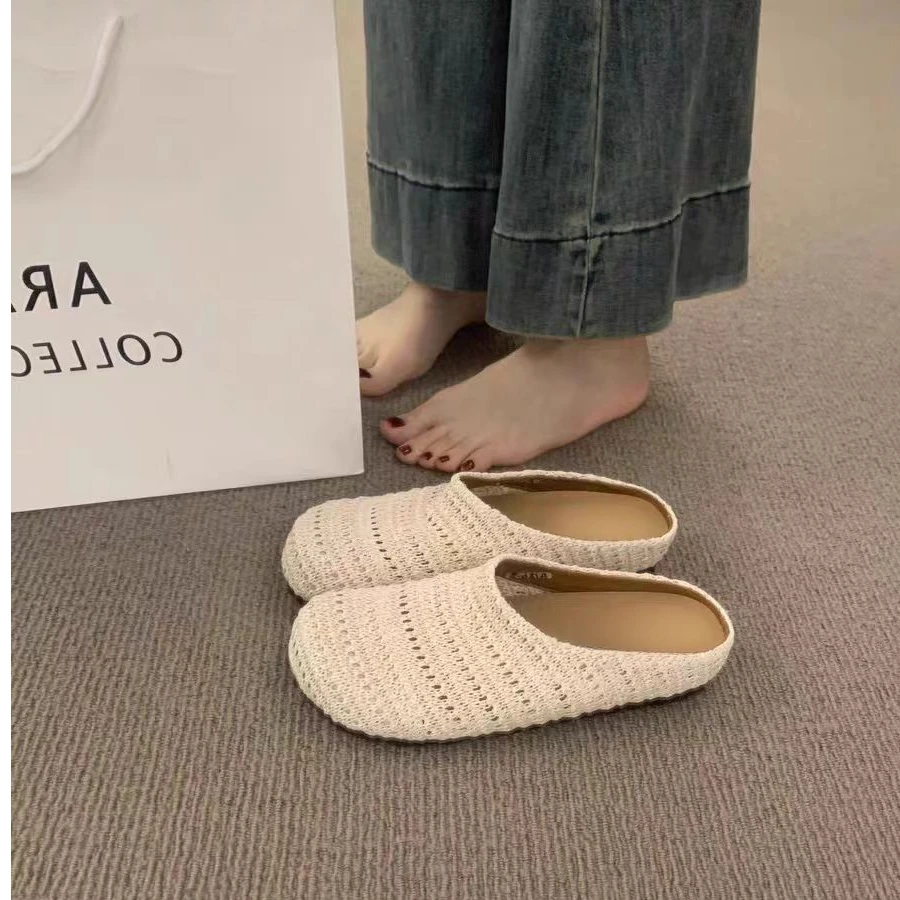 包头勃肯鞋女款2025夏季新款爆款外穿平底网面透气一脚蹬半拖鞋女