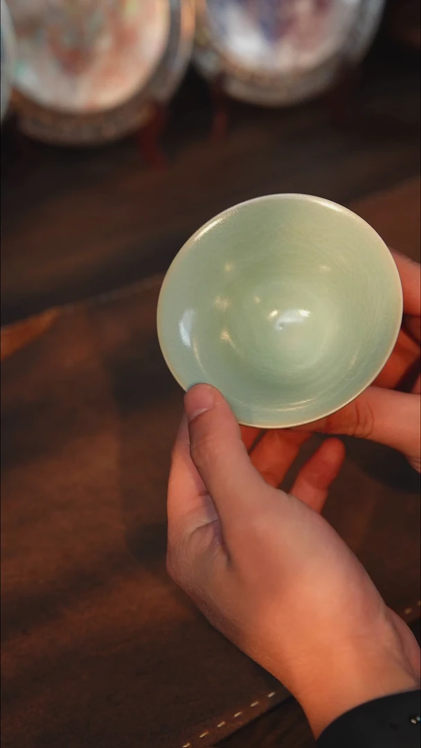 豆青汝窑斗笠杯主人杯