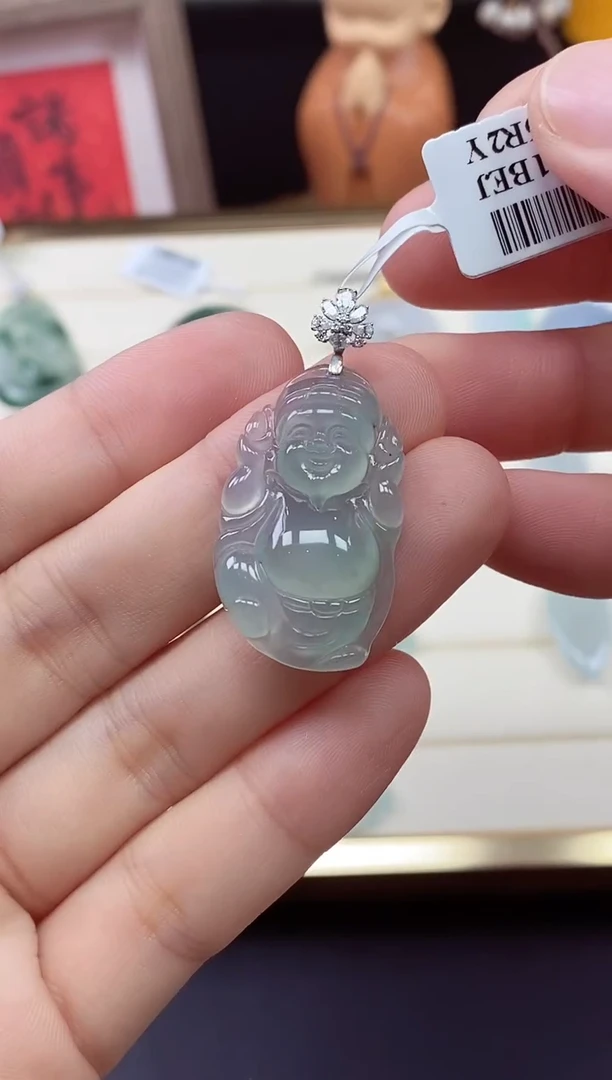 吊坠(不含链)18K金镶嵌翡翠财神18K金扣镶嵌@@CMT0336