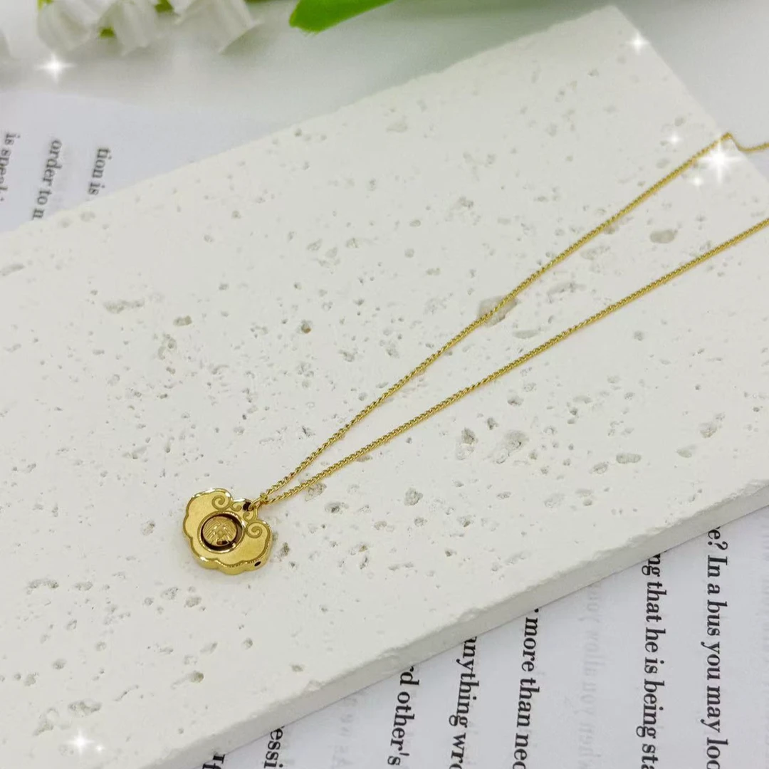 钛钢项链 【Kiss娜】钛钢3018经典双面可戴安锁福字项链