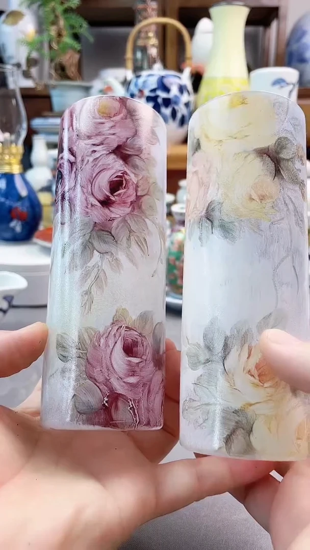 瓷片打**的琉璃杯一对