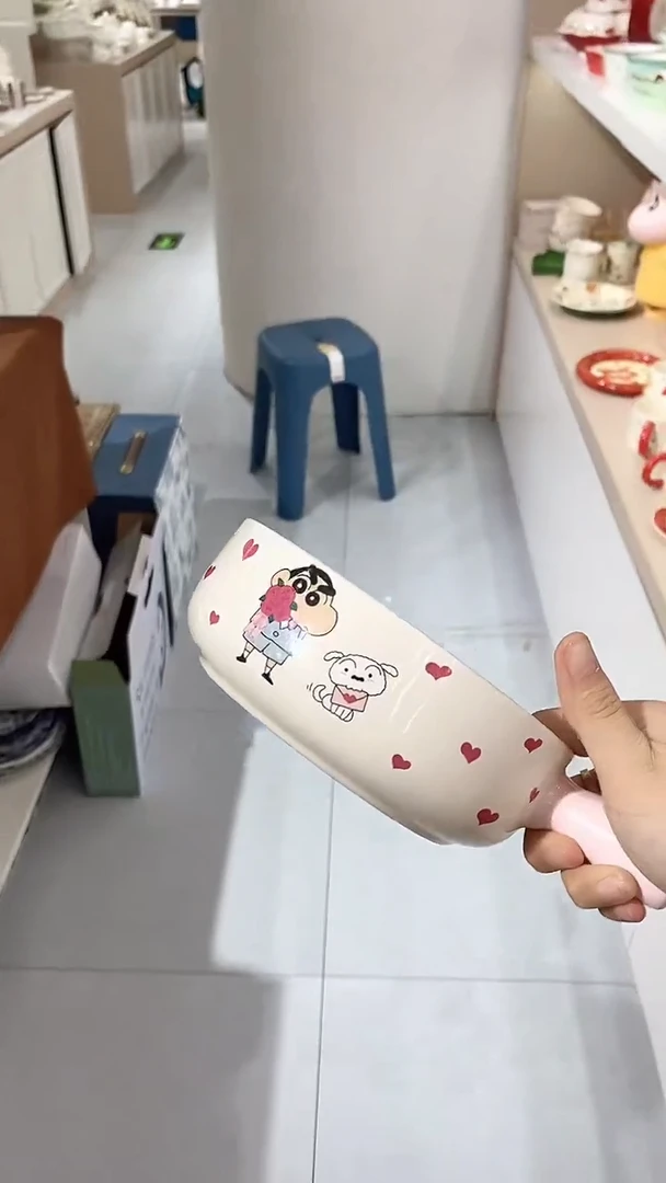 陶瓷摩登主妇蜡笔小新甜甜圈系列手把碗