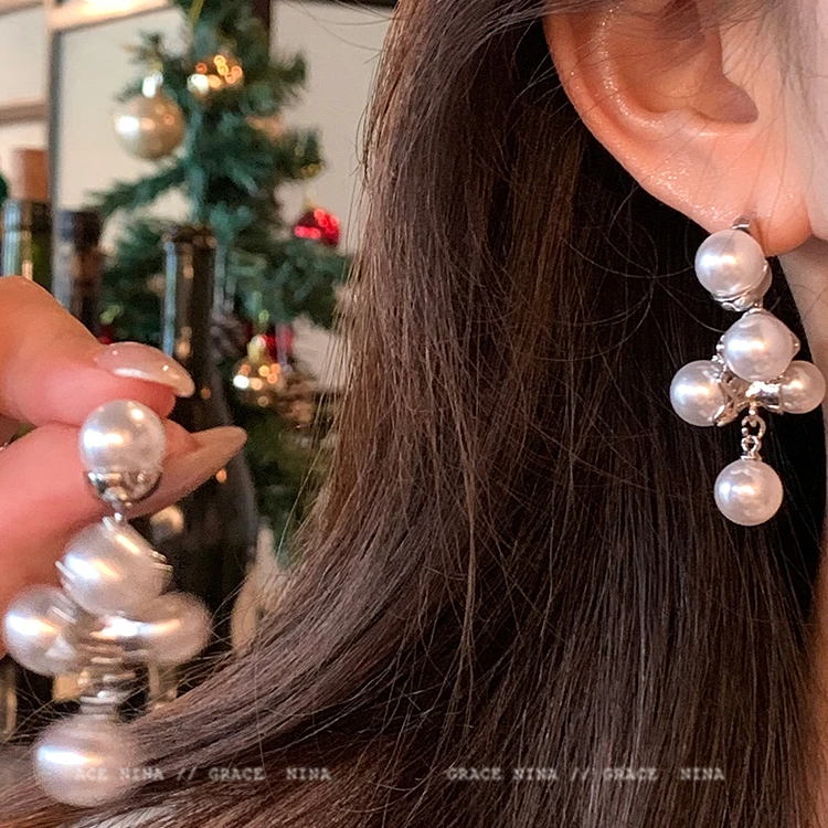 铜合金耳饰 小众设计珠珠耳环女轻奢高级感精致长款耳饰显瘦耳钉