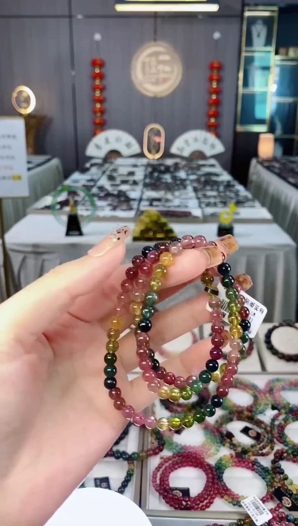 未镶嵌老矿碧玺色标透体三圈手串5mm+碧玺dan多样性发货一条