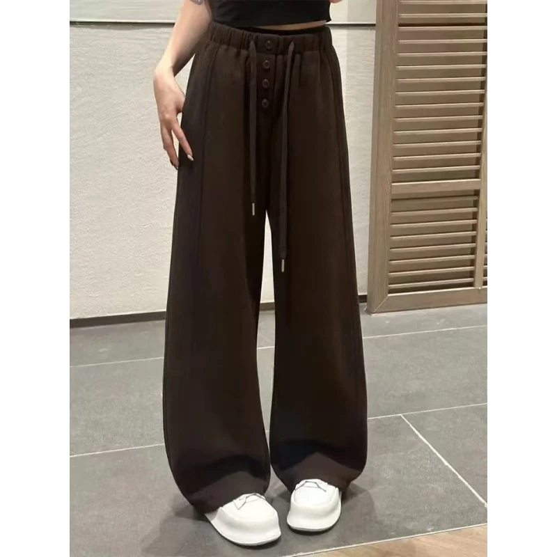 2025冬季松紧腰抽绳纽扣高腰显瘦宽松直筒阔腿裤百搭休闲KZ040#