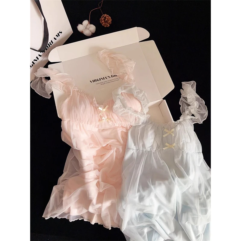 【芍药情诗】2025新款日系可爱吊带睡衣女夏款纯欲公主风带胸垫睡裙