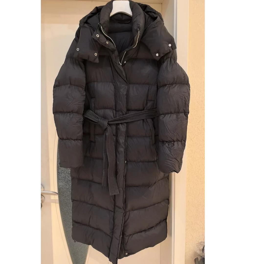 YT推荐 黑色长款系腰带羽绒服