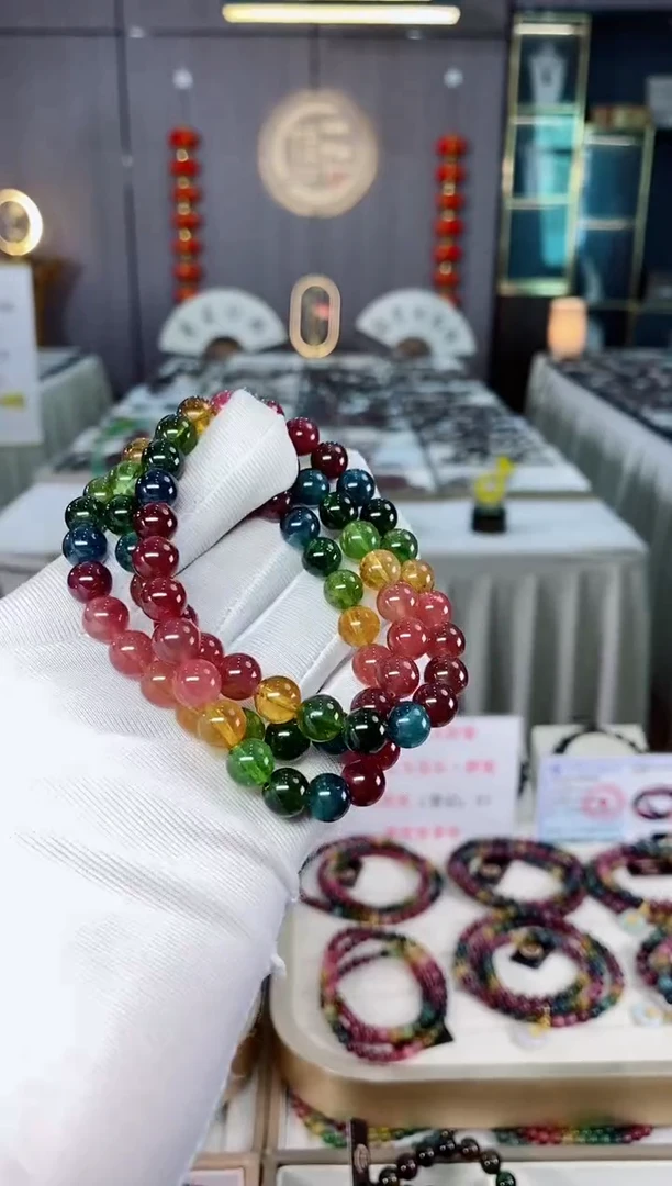 未镶嵌老矿碧玺彩虹三圈手串7mm+碧玺xion多样性发一条