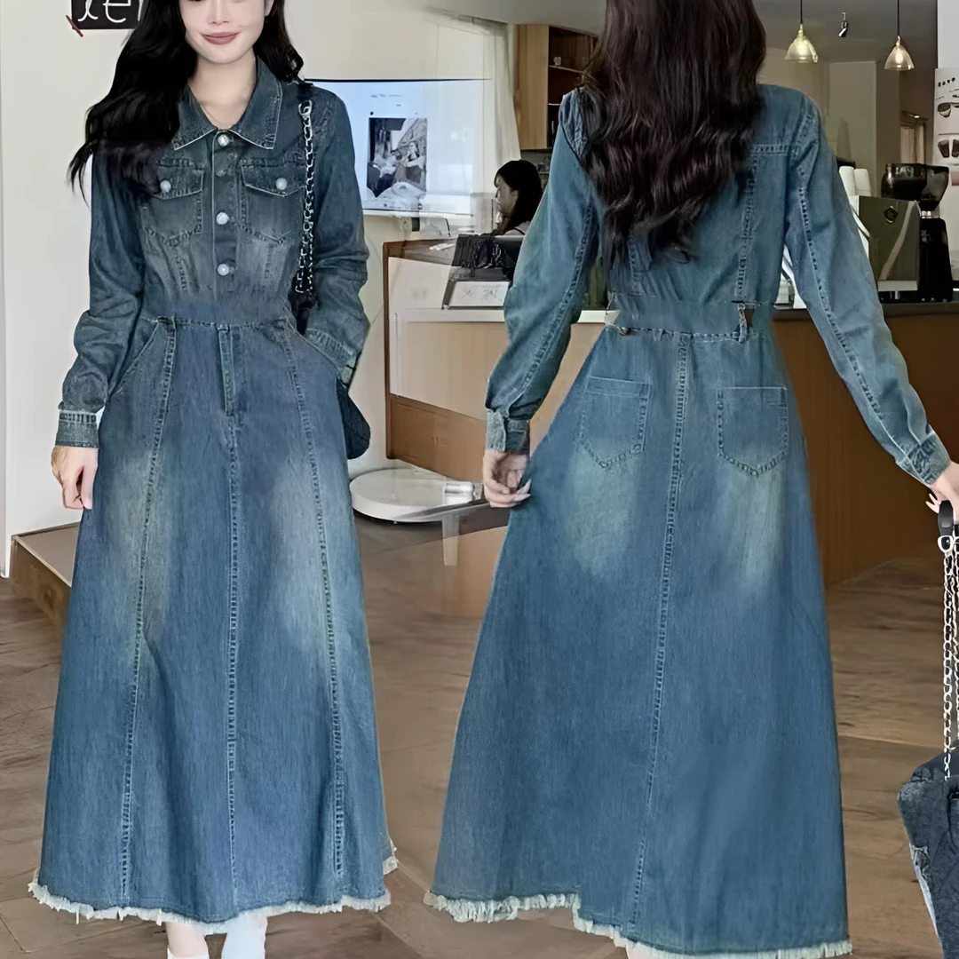 牛仔连衣裙显瘦大码水洗做旧春季韩版潮裙子1157