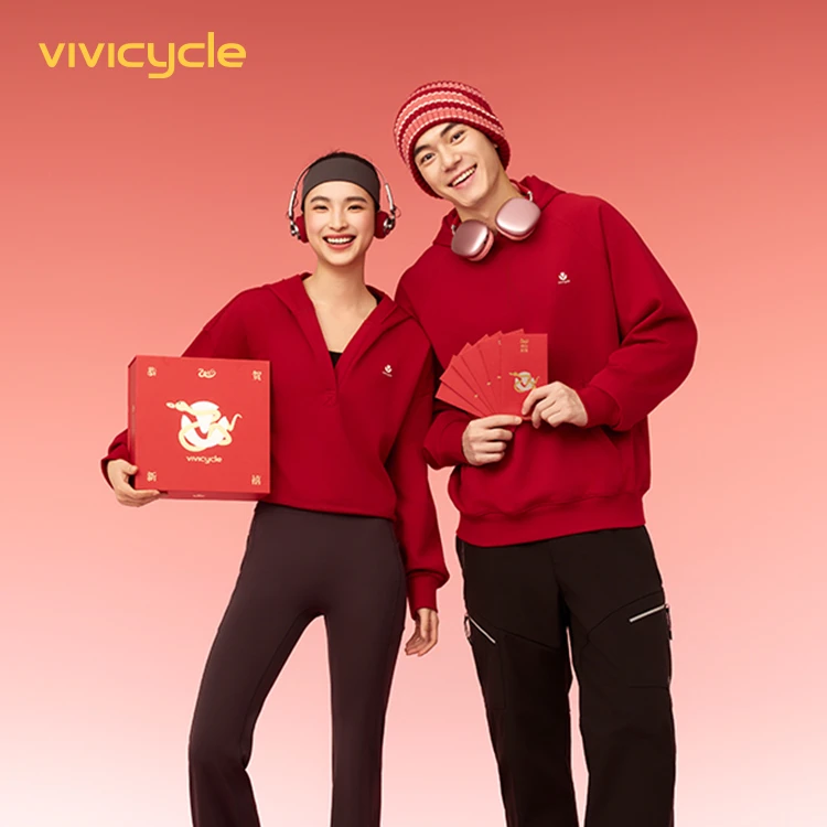 VIVI CYCLE 2025春季新品红运运动女款宽松休闲连帽新年情侣款
