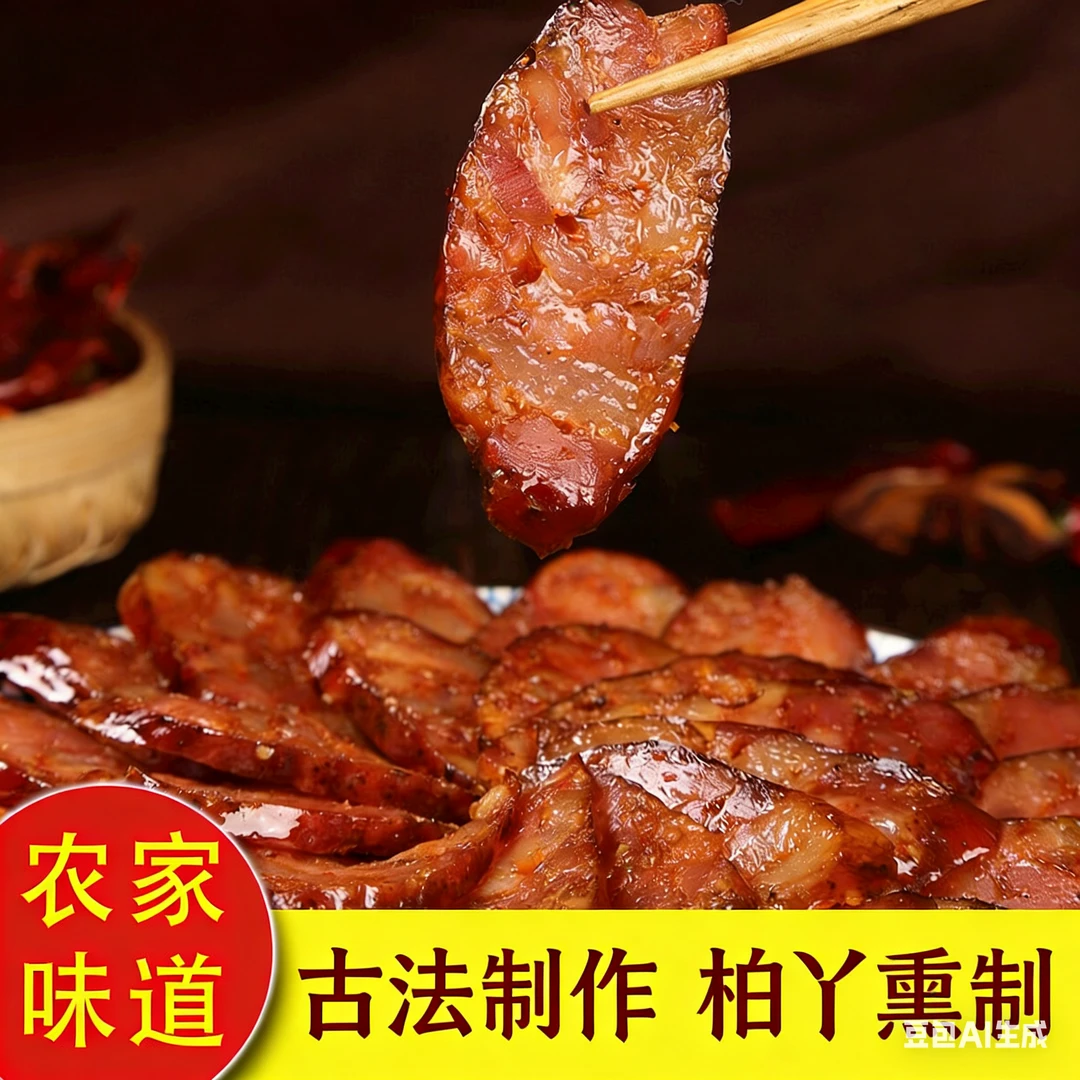 正宗川味柏丫烟熏五香麻辣纯猪肉腊肠浓郁腊味美食