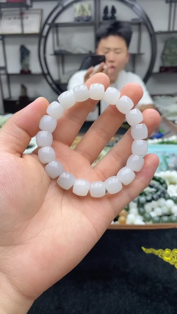 未镶嵌手串和田玉青海野牛沟白玉12直切