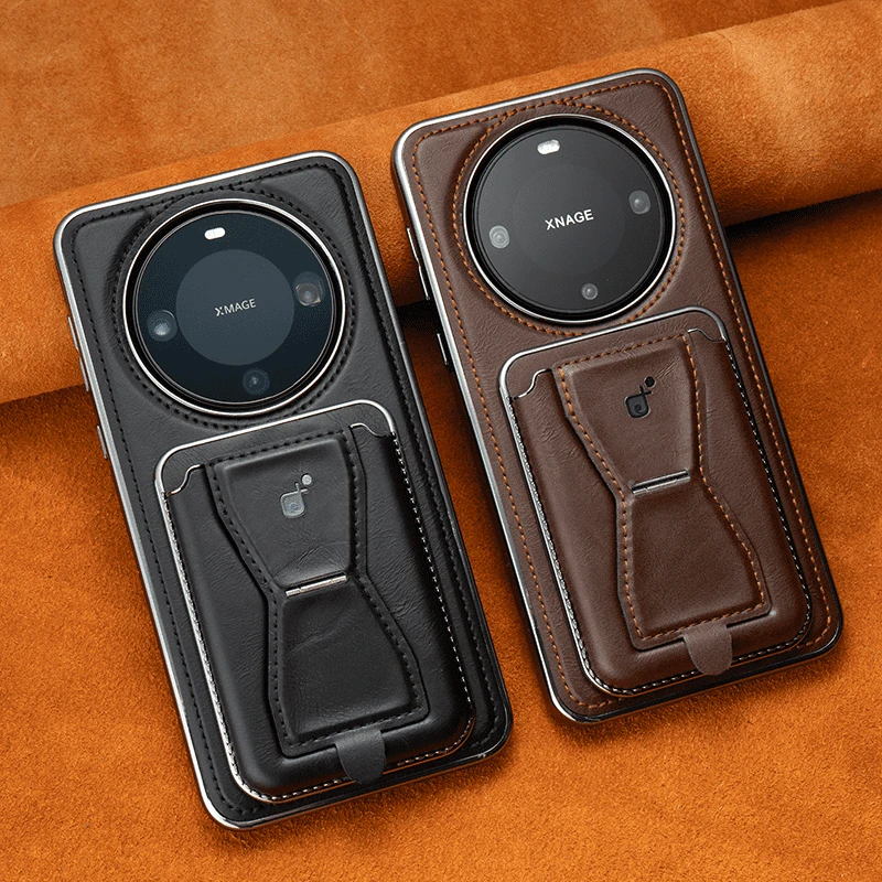[磁吸卡包支架]适用华为Mate70Pro+高档商务皮质手机壳Mate60防摔