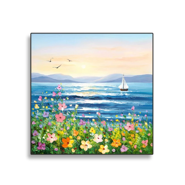 海上繁花 手工画餐厅装饰画油画客厅挂画立体壁画现代轻奢风油画