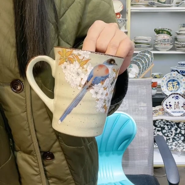 九谷福利五【单支】日本进口九谷烧山樱雀马克杯230ml