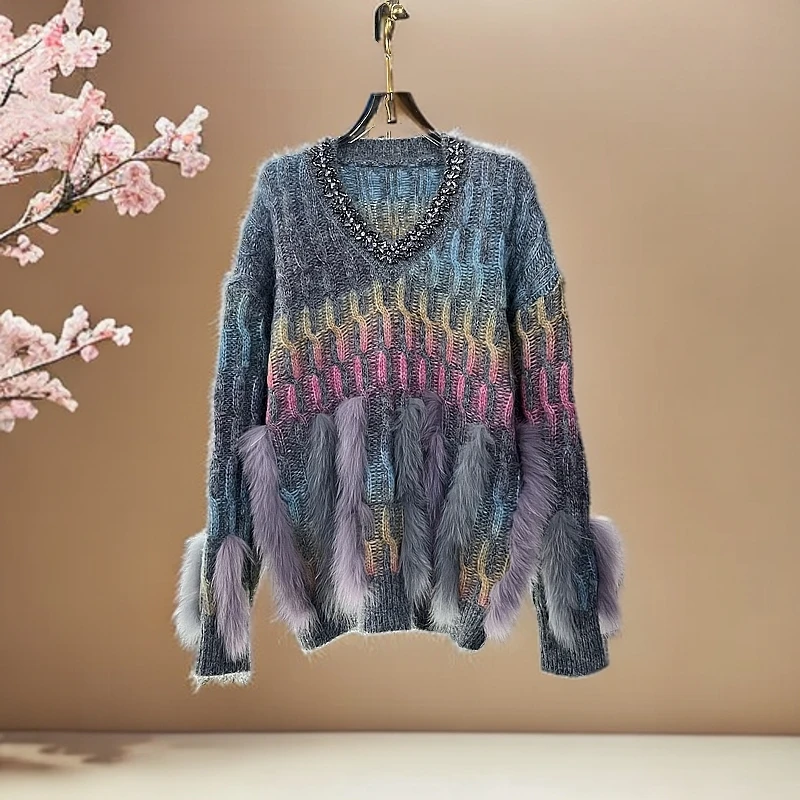 【莘子专属】时尚渐变色网红针织百搭慵懒风女秋冬毛衣