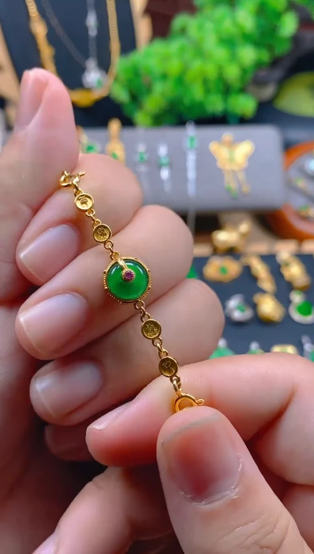 吊坠(不含链)银S925镶嵌翡翠平安扣延长链