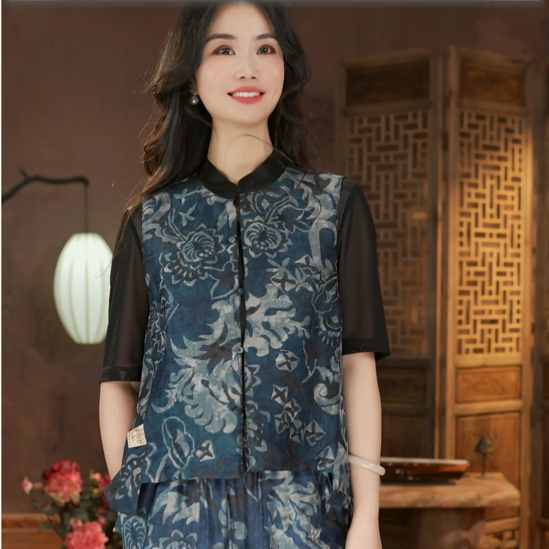 【青花瓷】新中式国风夏季双面双穿香云纱刺绣马甲  DFCY24890-2