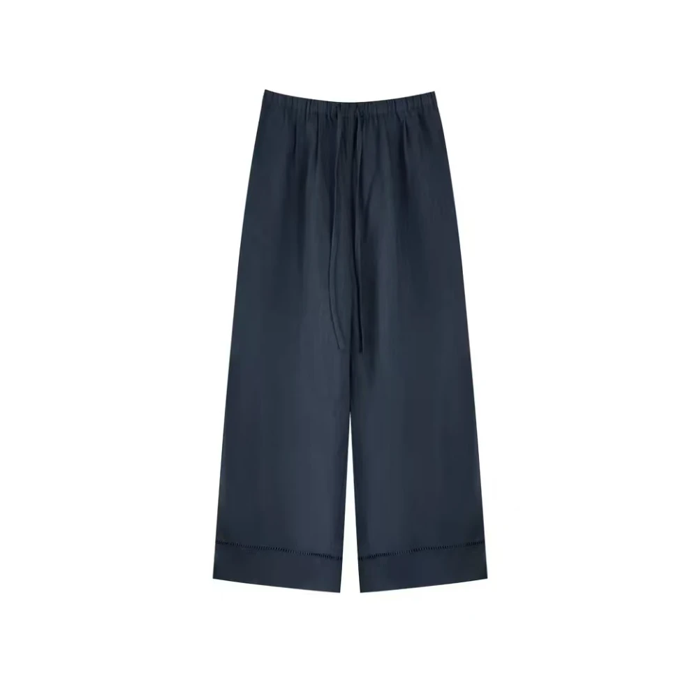 夏季宽松松紧腰莱赛尔天丝+肌理麻感休闲九分阔腿裤