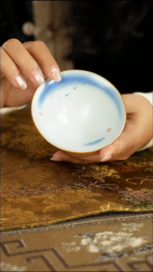 善窑厂汝窑带内绘斗笠杯