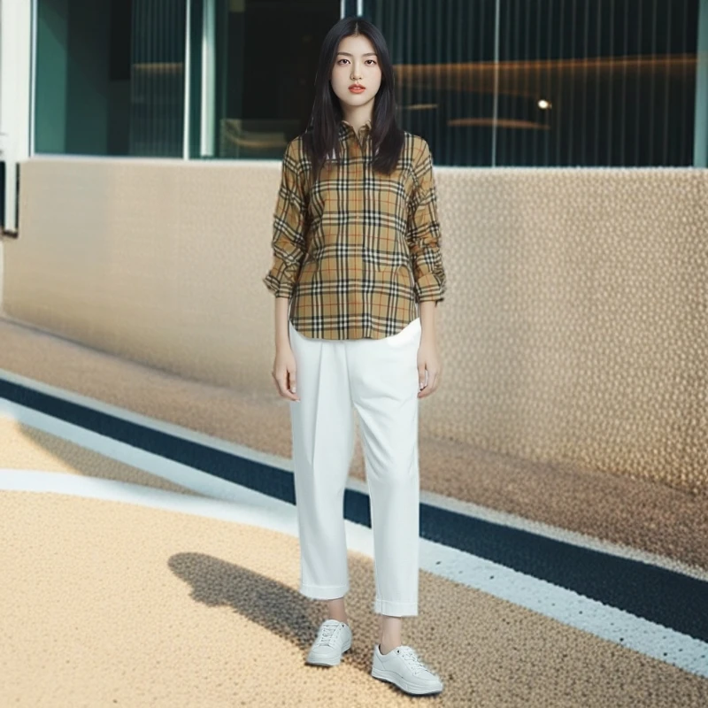 99新 BURBERRY/博柏利 收腰格子衫/经典格纹翻领衬衫/编码0001604