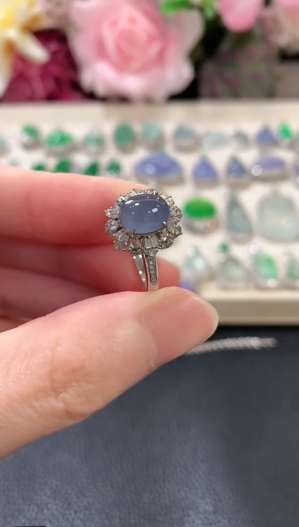 18K金镶嵌戒指翡翠b55紫色有色差