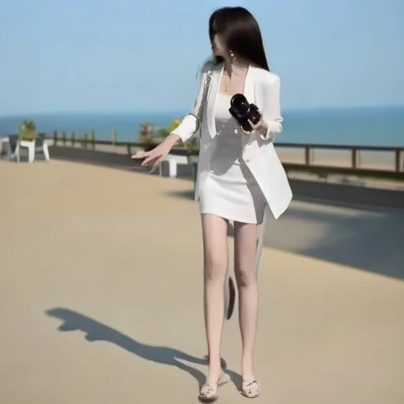 网红职业风套装新款纯色修身性感连衣裙酷飒风女装高级感气质时尚