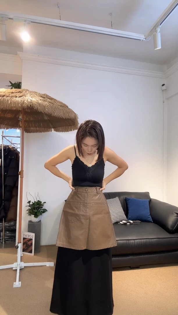 咖色半裙-皮裙3801