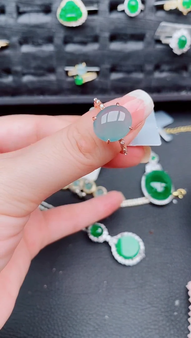 翡翠戒指银S925镶嵌天然a货翡翠508