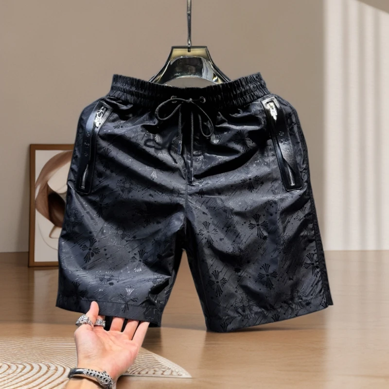 欧洲站高端提花短裤男2025新款夏季潮牌修身休闲沙滩裤男士五分裤