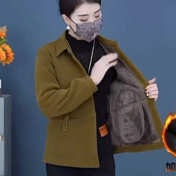 妈妈冬季秋冬短款外套中老年女士加绒加厚长袖休闲百搭气质外套