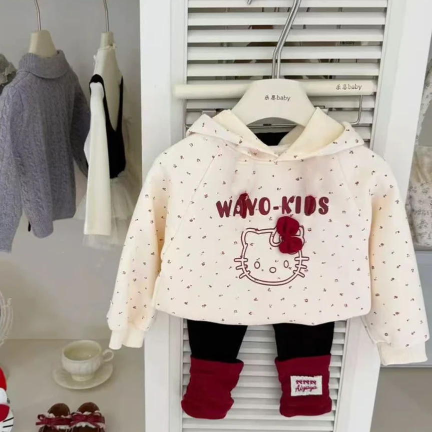 女童两件套女宝宝可爱时尚卡通圆领卫衣堆堆袜裤子套装
