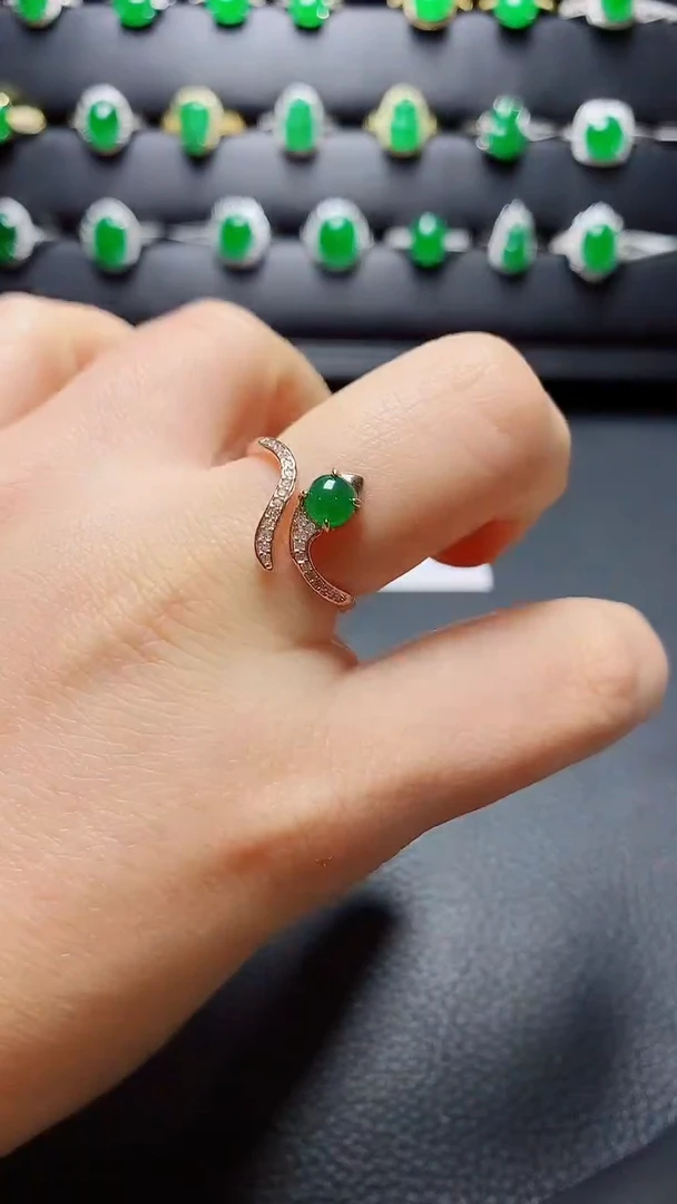 银S925镶嵌戒指翡翠天然翡翠A货s925银镶