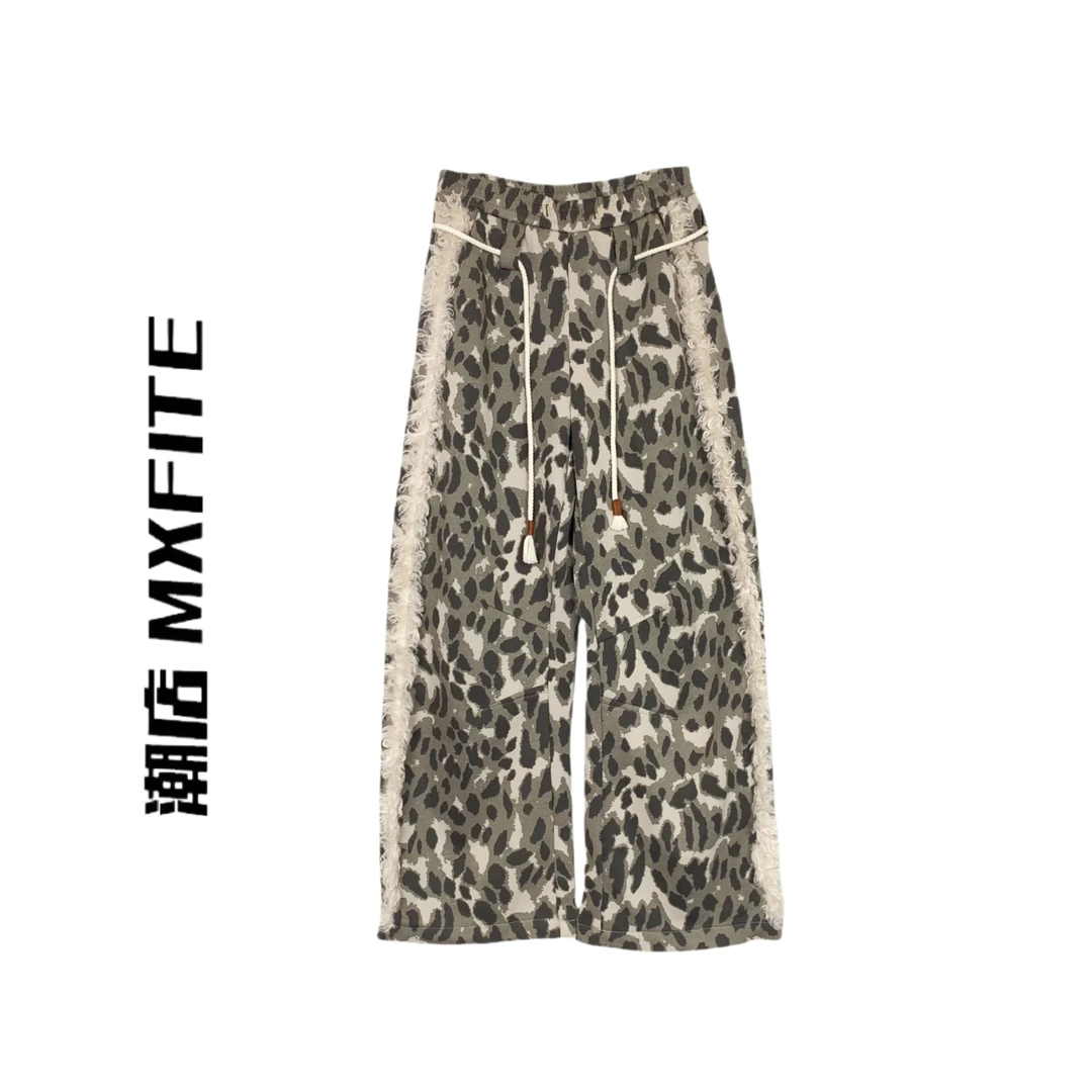 MXFITE潮店秋冬新款复古时尚抽绳加绒豹纹休闲裤长裤（LF28285）